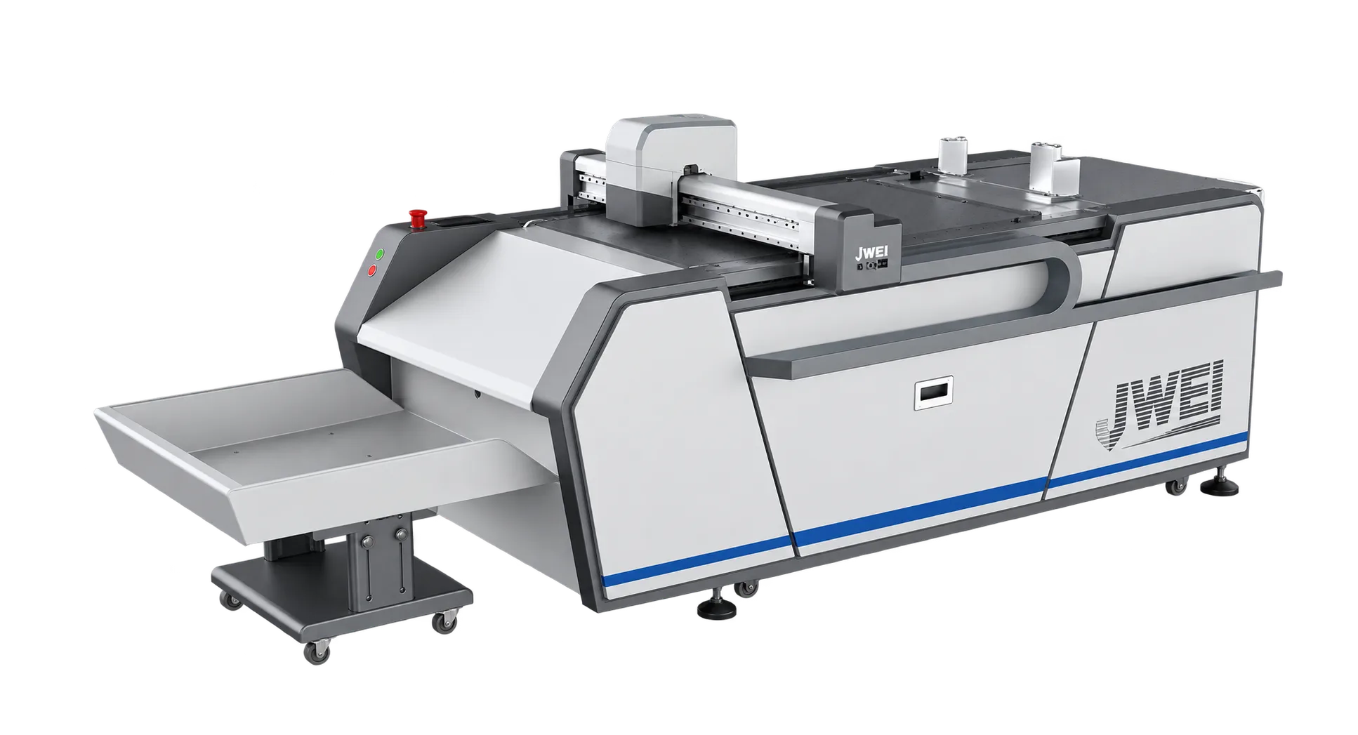 Reference-guided illustration of the JWEI LST03II-0806-RM cutter with sheet collection tray.