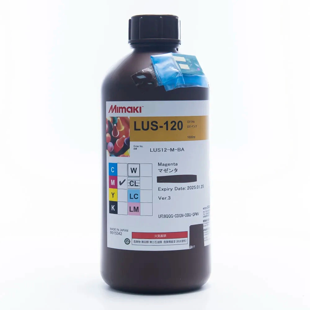 LUS-120 magenta 1L bottle — packaging reference; pictured batch is historical