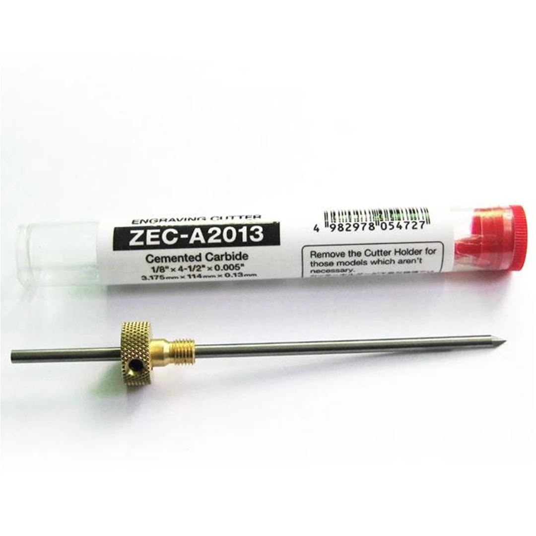 Roland ZEC-A2013 engraving cutter and labelled tube, supplier photograph