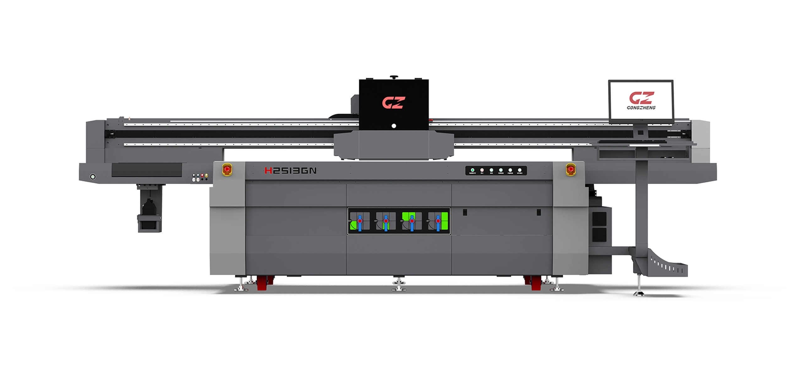2513GN UV Flatbed printer 2.5 m x1.3m size, Ricoh 6G/ Color configuration: 6 heads: 2xWW+1xKCMY+2xVV