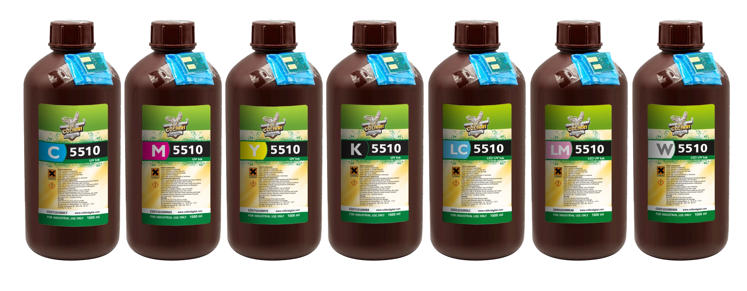 Colibri 5510 Series UV INK, VARNISH, 1L — Original product-range photograph; selected colour and pack size remain specified in the product title.