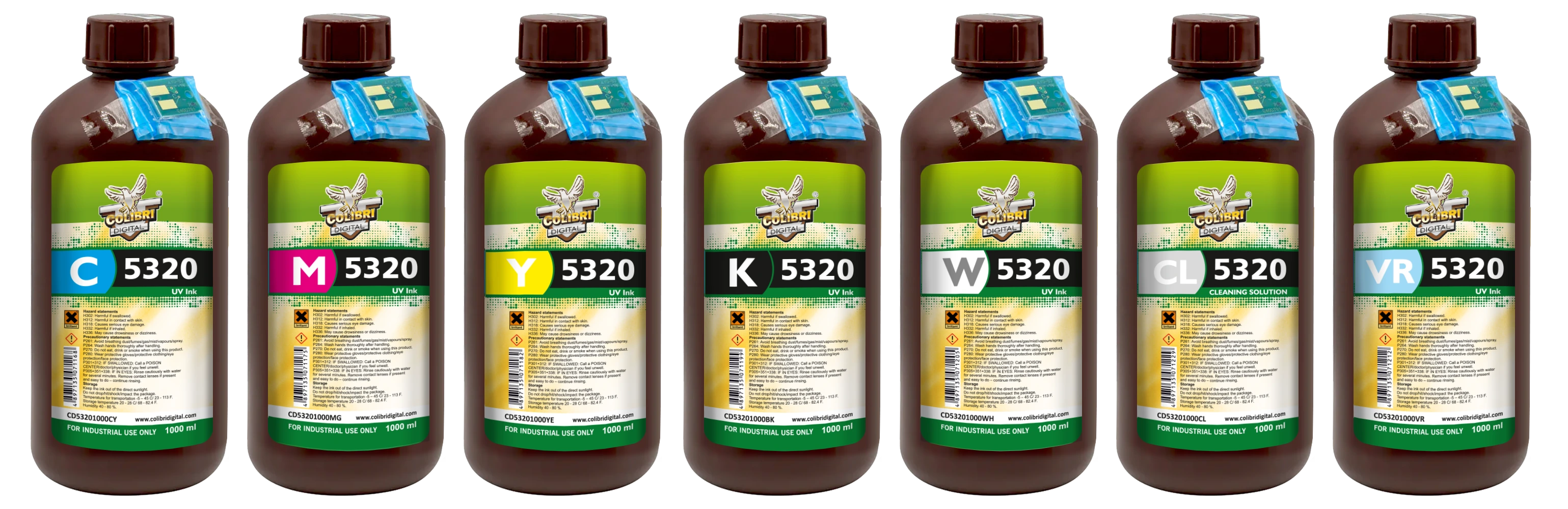 Colibri 5320 UV LED BALCK ink 1L Bottle — Original product-range photograph; selected colour and pack size remain specified in the product title.